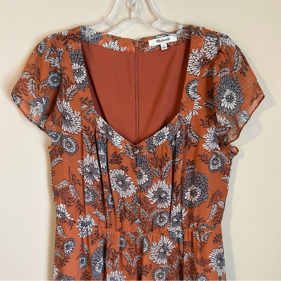 Madewell Terracotta Floral Short Flutter Sleeve Scoop Neck Midi Dress Size 6 - Picture 5 of 12